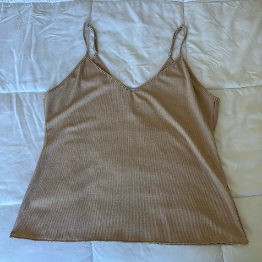 Zara Tan V-Neck Cami with Adjustable Straps Size L
